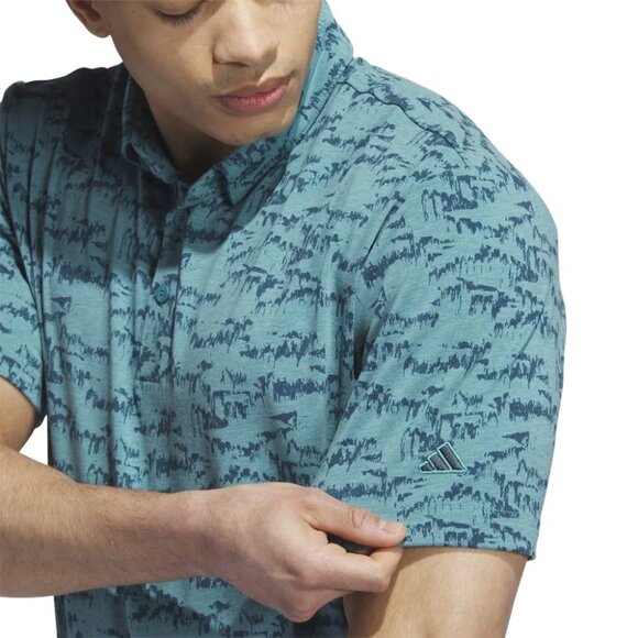 Adidas Polo Golf Shirt Mens 2XL Go-To Printed Green‎ Blue Shirt Preppy II7835 - Picture 3 of 16